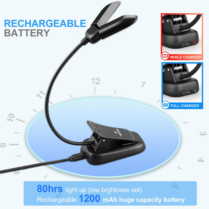 14 LED Rechargeable Book Light for Reading at Night, Eye-Care Reading Light for Books in Bed, 180° Adjustable Clip on Book Light, 3 Color Temperatures, Lightweight, Present for Book Lovers