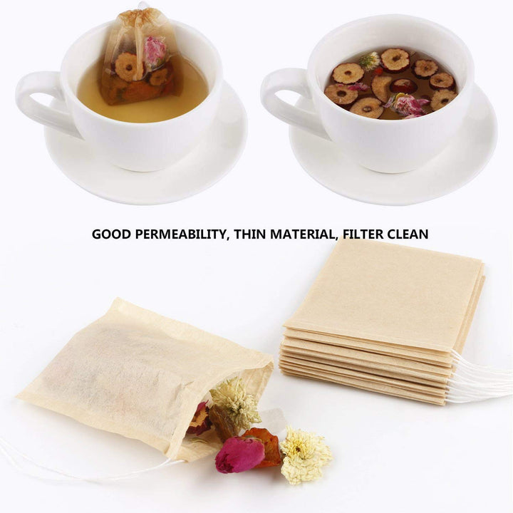 300PCS Tea Filter Bags, Disposable Paper Tea Bag with Drawstring Safe Strong Penetration Unbleached Paper for Loose Leaf Tea and Coffee(6x8CM)