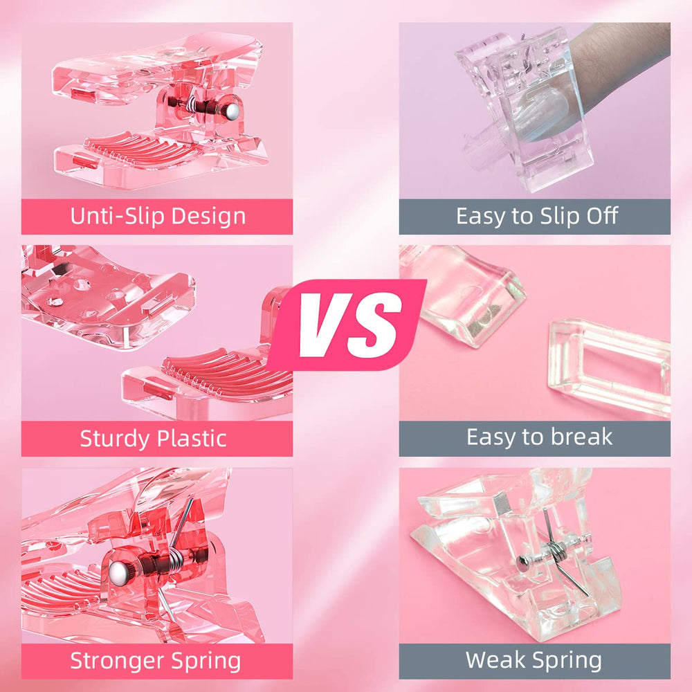 10Pcs Nail Tip Clips, Nail Clips for Polygel, Nail Extension Gel Quick Building Nail Tips Clip for Polygel Nail Kit False Nail Tips and Dual Forms Manicure Nail Art Tools, Pink