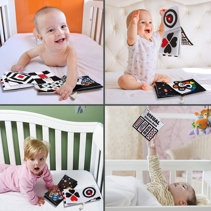 beetoy My First Soft Book, 2 PCS Nontoxic Fabric Baby Cloth Activity Crinkle Soft Black and White Books for Infants Boys and Girls Early Educational Toys Perfect for Baby Shower