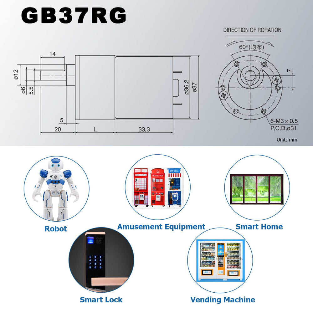Greartisan DC 12V 5RPM Gear Motor High Torque Electric 
