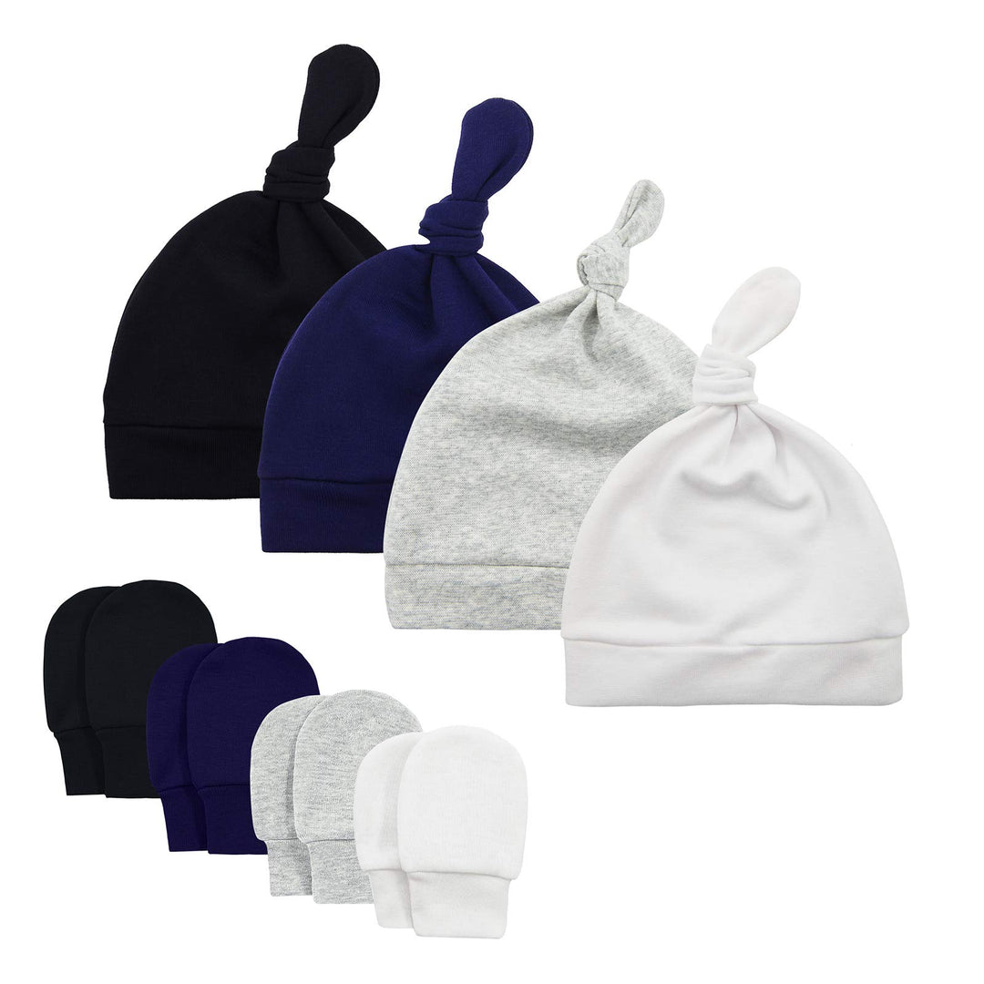 Baby Boy Hat and Mitten Set Baby Beanie for Boys Knot Newborn Hat Infant Caps Baby Accessories Fall Winter 0-6 Months 4 Pack A