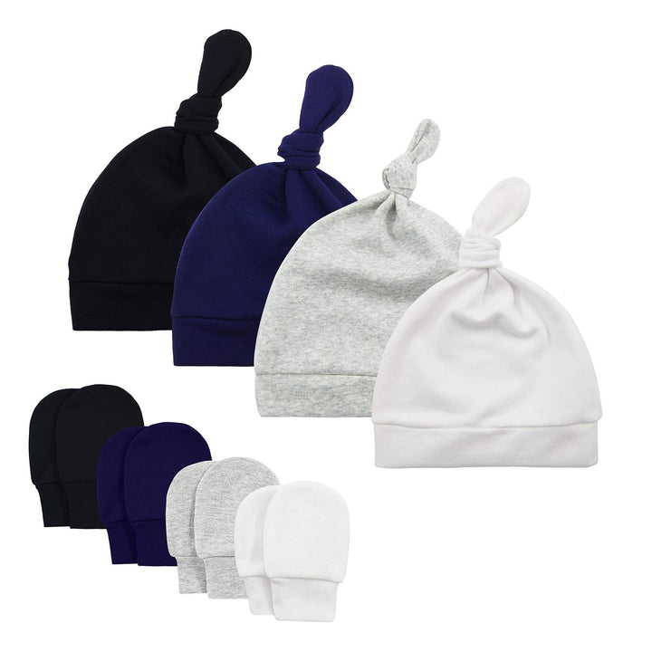 Baby Boy Hat and Mitten Set Baby Beanie for Boys Knot Newborn Hat Infant Caps Baby Accessories Fall Winter 0-6 Months 4 Pack A