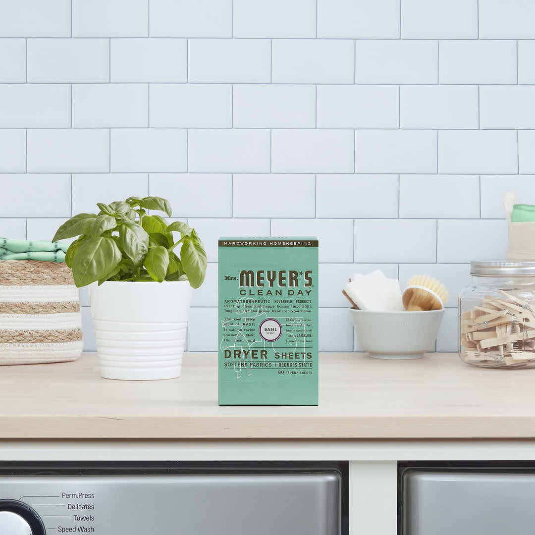Mrs Meyers Clean Day Dryer Sheets, Basil 80 CT