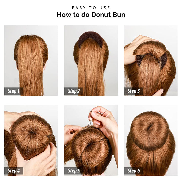 8pcs Hair Donut Bun, Ballet Hair Accessories with 4pcs Dark Brown Donut Bun Maker&amp;4pcs Beige Sock Bun, 5 pieces Hair Elastic Bands, 20 pieces Hair Pins, (2 extra-large, 2 large, 2 medium and