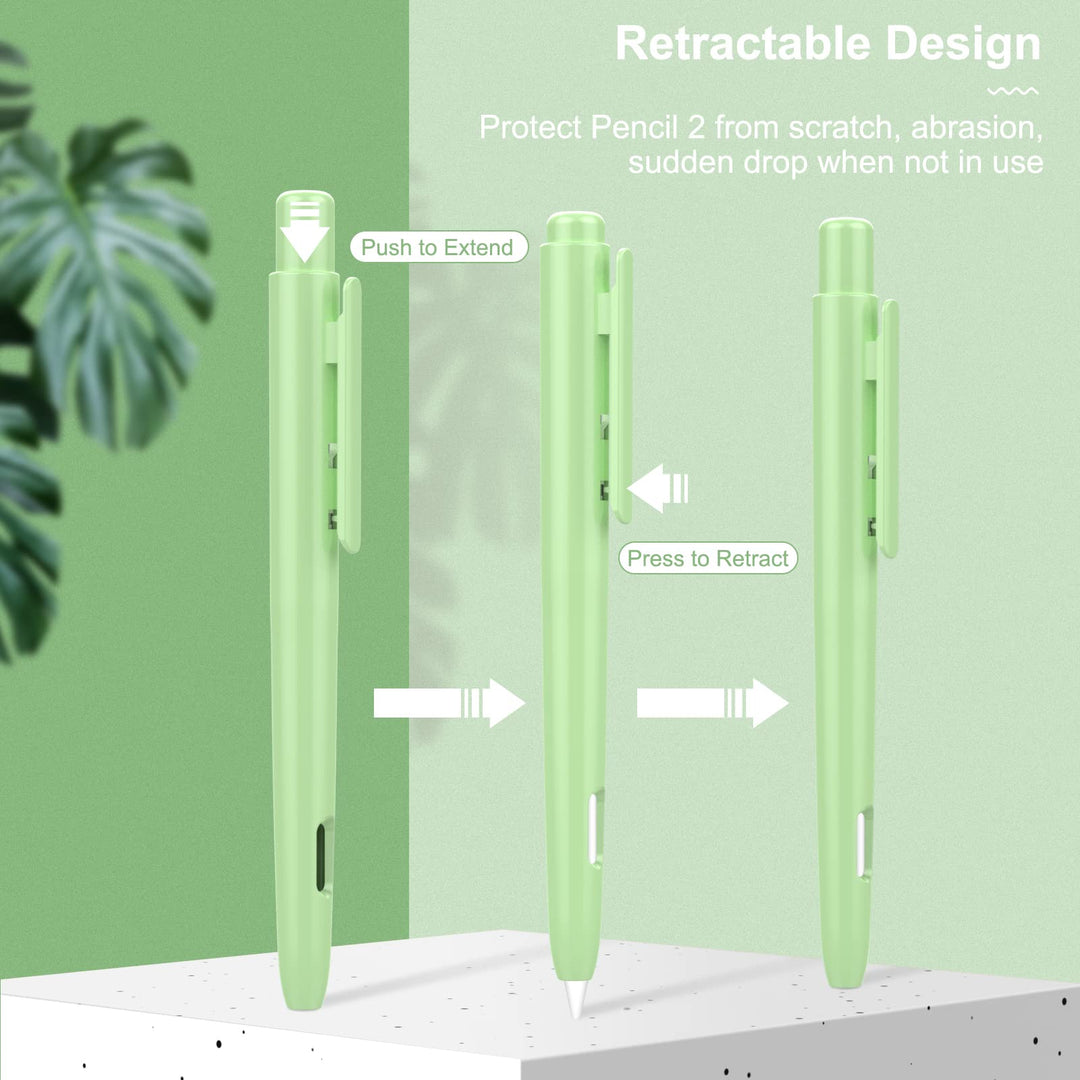 Holder Case Compatible with Apple Pencil 2nd Generation, Retractable Protective Apple Pencil Cover with Sturdy Clip, Hard PC Apple Pencil Case, Support Double-Tap, Green