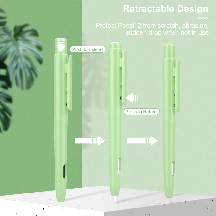 Holder Case Compatible with Apple Pencil 2nd Generation, Retractable Protective Apple Pencil Cover with Sturdy Clip, Hard PC Apple Pencil Case, Support Double-Tap, Green