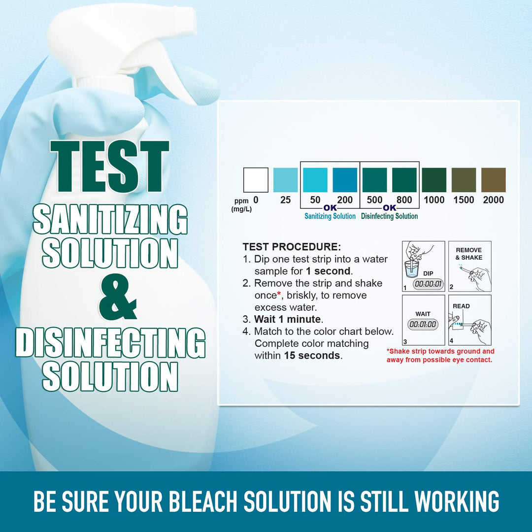 WaterWorks 480124 Free Chlorine Test Strip, Ultra High II Range, 61 Seconds Test Time, 0-2000ppm Range (Bottle of 50)