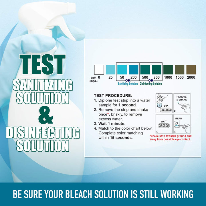 WaterWorks 480124 Free Chlorine Test Strip, Ultra High II Range, 61 Seconds Test Time, 0-2000ppm Range (Bottle of 50)