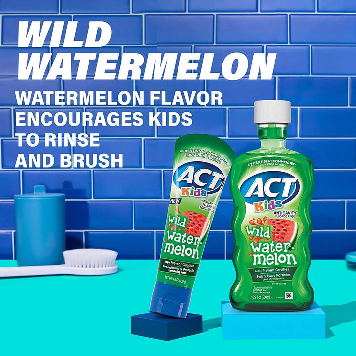 ACT Kids Anticavity Fluoride Rinse, Wild Watermelon, 16.9 Ounce (Pack of 2)