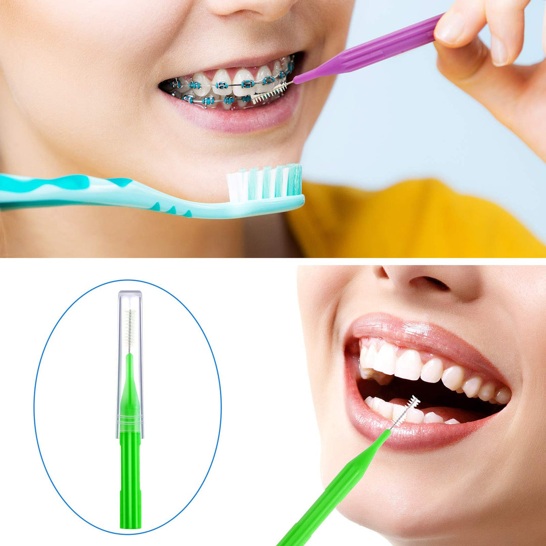 100 Pieces Interdental Brush Toothpick Dental Tooth Flossing Head Oral Dental Hygiene Interdental Brush Dental Flosser Toothpick Cleaners Tooth Cleaning Tool (Light Blue, Yellow, Gray, Purple, Green)