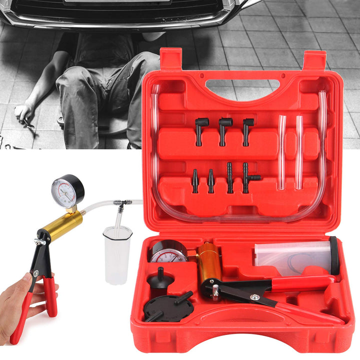 2 in 1 Brake Bleeder Kit Hand held Vacuum Pump Test Set for Automotive with Protected Case,Adapters,One-Man Brake and Clutch Bleeding System(Red)