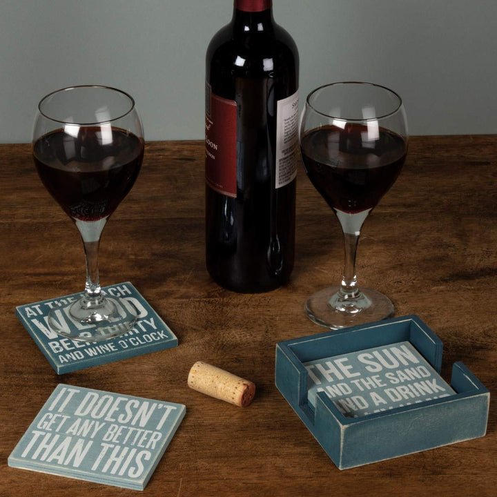 Primitives By Kathy Square Drink Coaster Set, 4, Beach