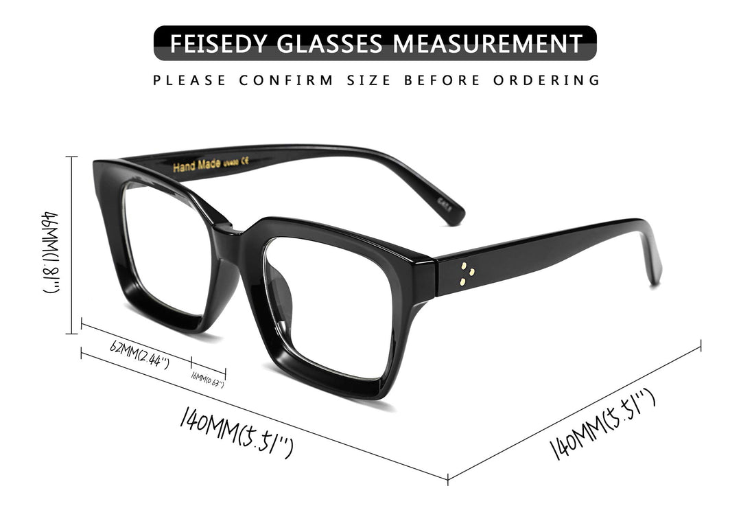 FEISEDY Glasses Frame Womens, Square Thick Eyeglasses F