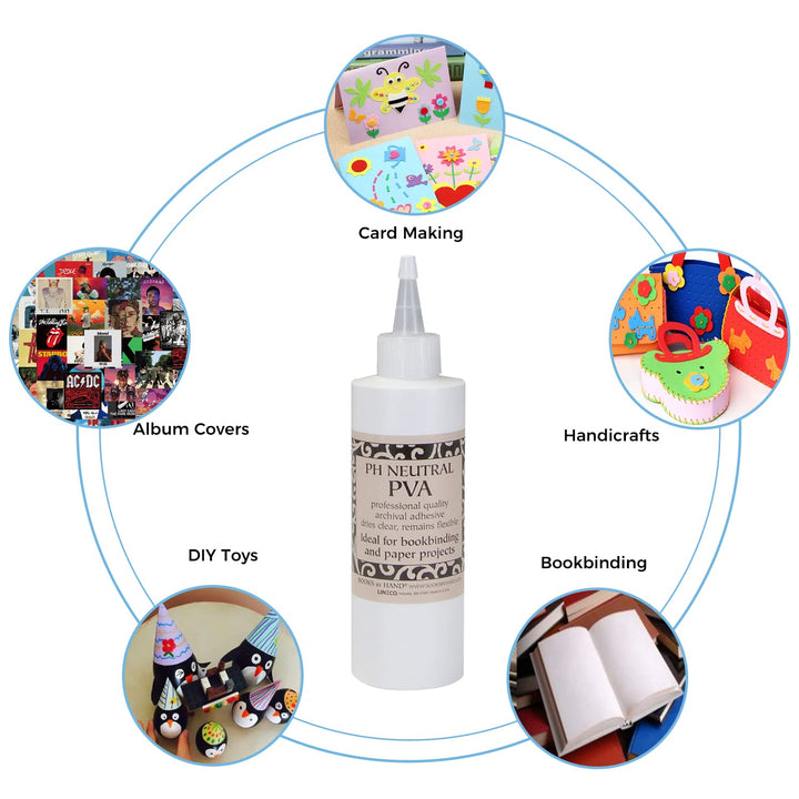 , PH Neutral PVA Adhesive, Acid-free, Water-Soluble, Dries Clear, Archival Quality PVA Formula, for Bookbinding, Book Repair, Framing, Collages, Paper Art and Crafts - 8 Ounce