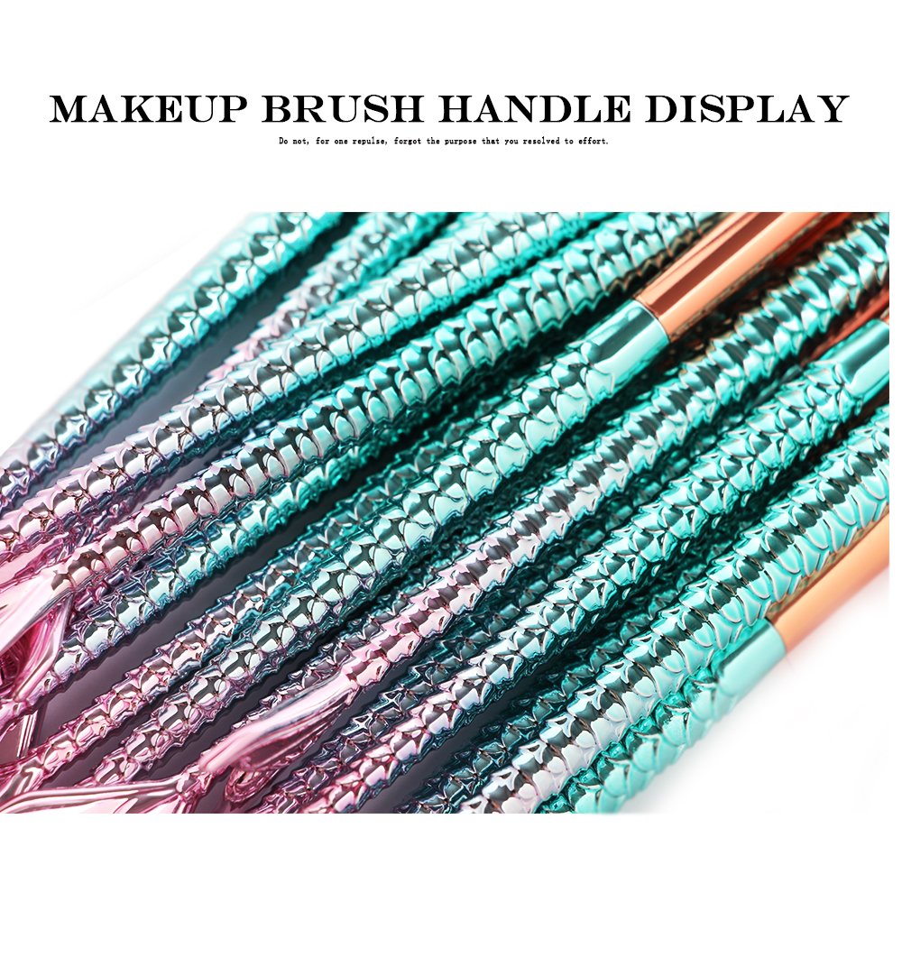 LHEI 11 Pcs Mermaid Makeup Brush Set with Gift Box Professional Eye Makeup Brushes For Eyeshadow Concealer Eyeliner Brow Blending Brush Tool