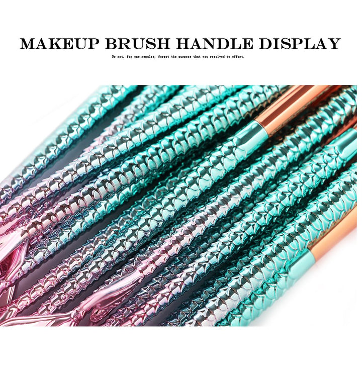 LHEI 11 Pcs Mermaid Makeup Brush Set with Gift Box Professional Eye Makeup Brushes For Eyeshadow Concealer Eyeliner Brow Blending Brush Tool