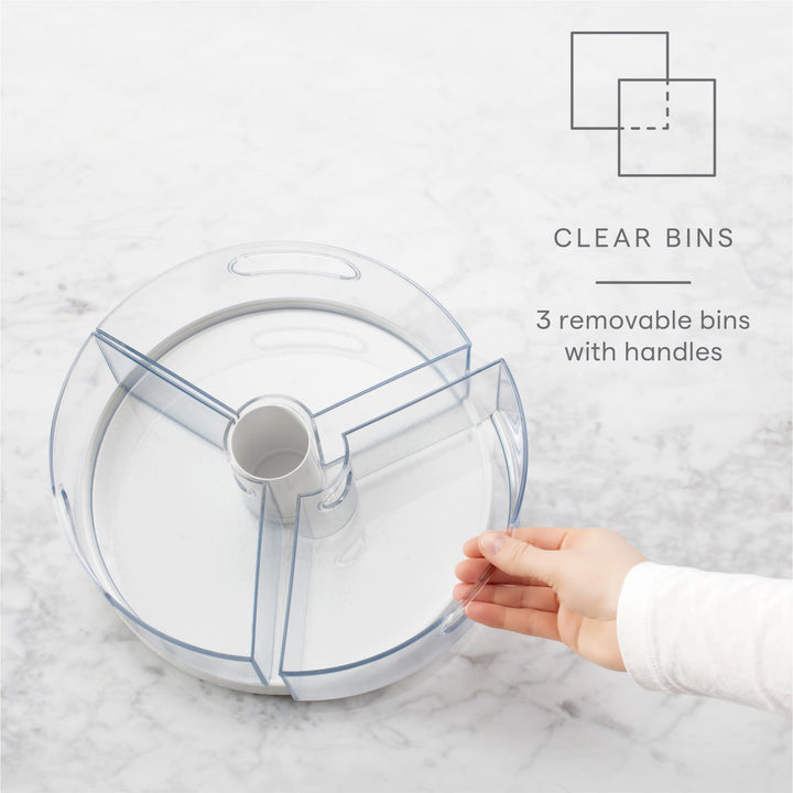 Crazy Susan Lazy Susan Organizer, 3 BPA-Free Removable Clear Bins with Handles, Rotating Storage Turntable for Kitchen Cabinet, Pantry and Bathroom Organization