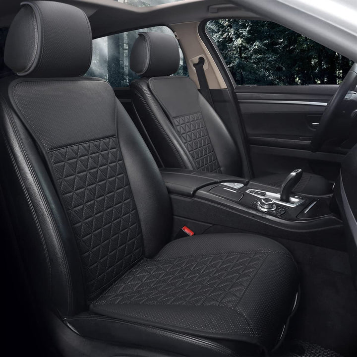 1 Pair Luxury PU Car Seat Covers Protectors for Front Seats, Triangle Pattern, Compatible with 95% Cars (Sedan/SUV/Pickup/Van) - Black