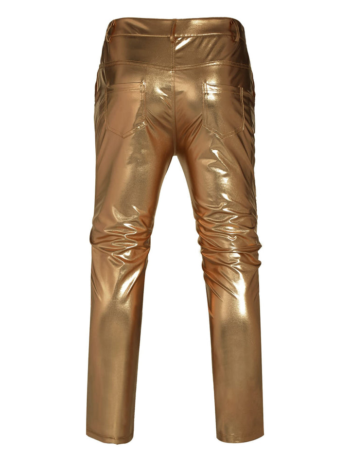 Mens Metallic Shiny Pants Disco Pants 70s Party Dance Night Club Pants Straight Leg Trousers