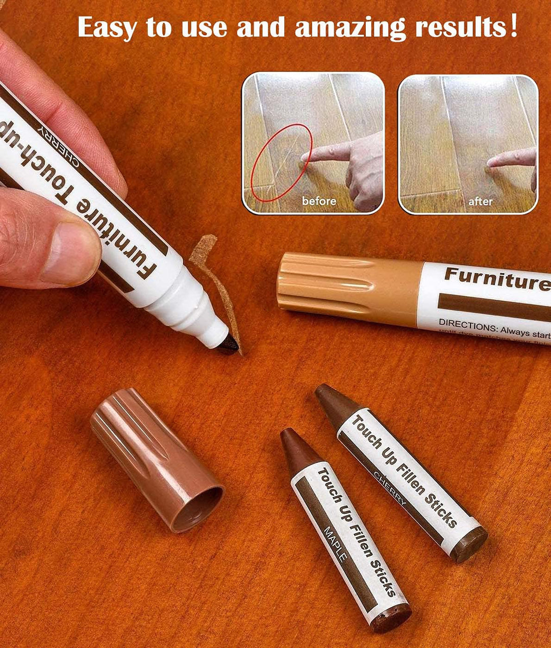 Furniture Markers Touch Up, 21 Pcs Wood Filler Floor Scratch Repair Kits, Wood Markers and Wax Sticks with Sharpener Kit for Funiture Repair,Floor Scratch