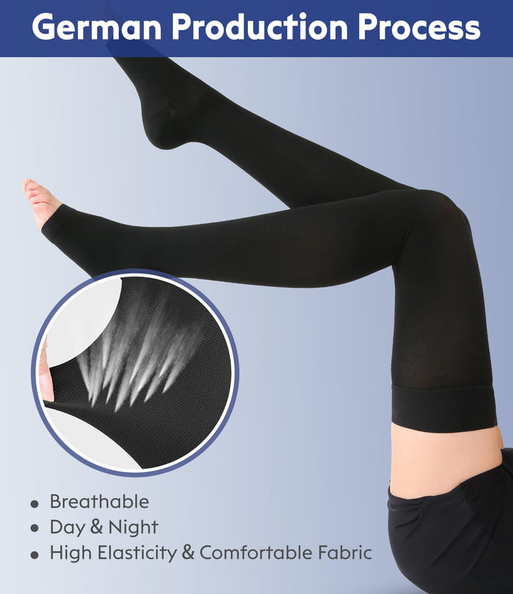 Thigh High Compression Stockings Toeless - Unisex, Opaq