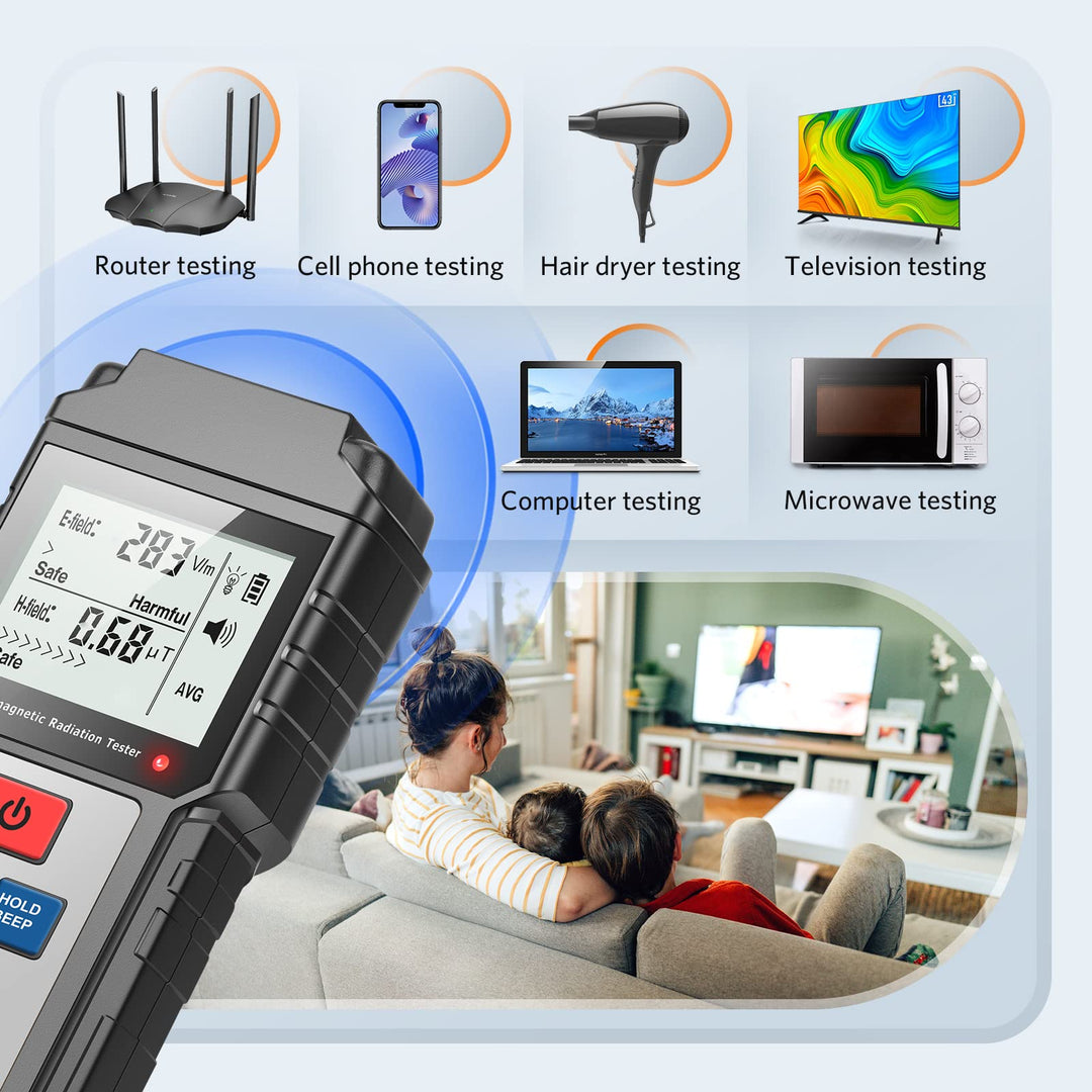 EMF Meter Electromagnetic Field Radiation Detector-Handheld Digital LCD Backlight EMF Detector for Home Office Outdoor Inspection with Sound-Light Alarm-Silver