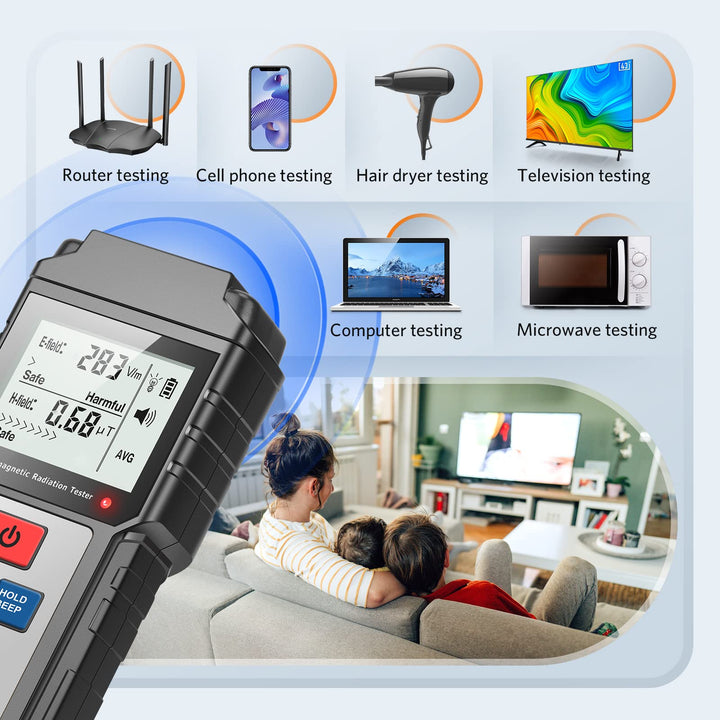 EMF Meter Electromagnetic Field Radiation Detector-Handheld Digital LCD Backlight EMF Detector for Home Office Outdoor Inspection with Sound-Light Alarm-Silver