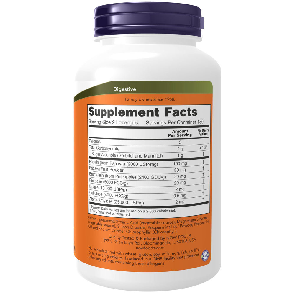 NOW Foods Supplements, Papaya Enzyme with Mint and Chlo