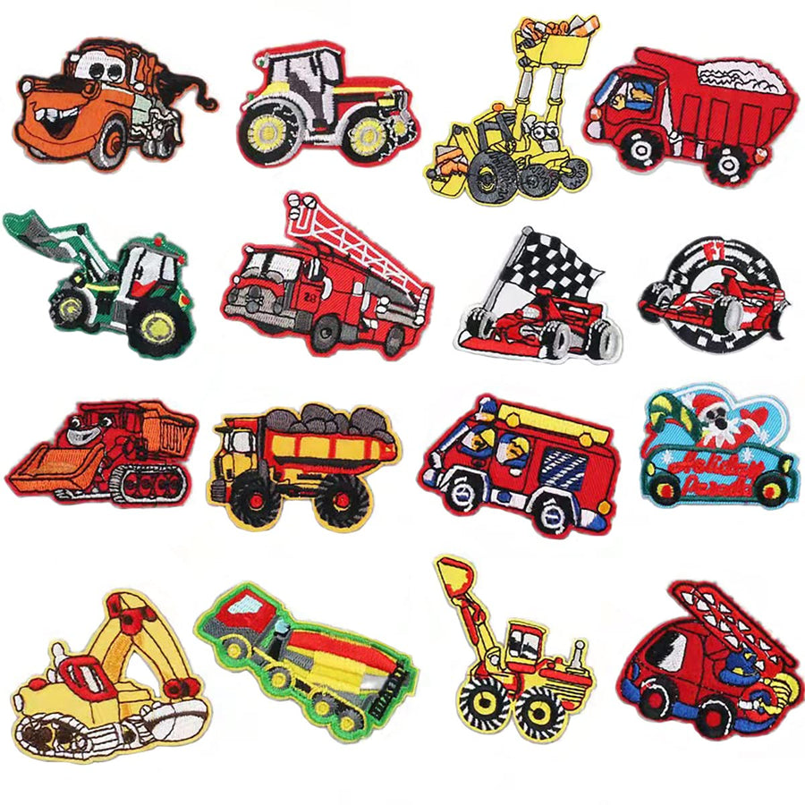 Cute Construction Vehicle Decoration Patches, DIY Car Patch Sets, Embroidery Stickers Sewing/Ironing Patches for Clothing, Jackets, Hat, Jeans, Backpacks-16pcs (Car)