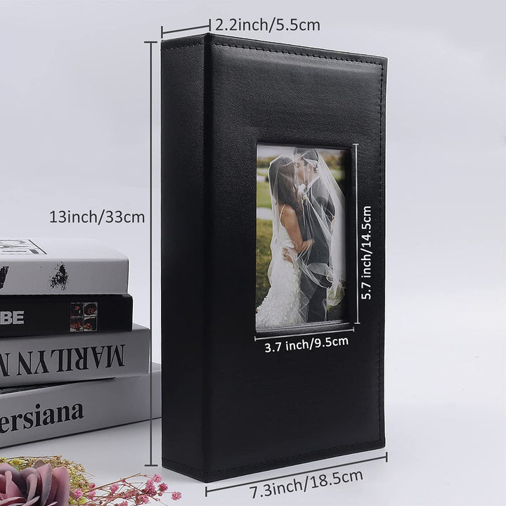 Premium Leather 4x6 Photo Album with 300 Pockets, Black, for Boy, Girl, Family, Wedding Anniversary