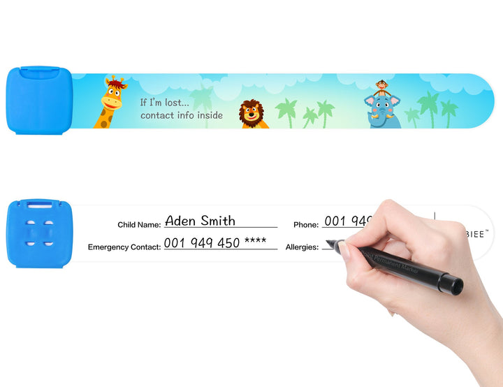 Reusable Child Safety ID Wristbands, Waterproof Adjustable Travel ID Band for Kids, One Size Fits All, Blue, Pack of 3