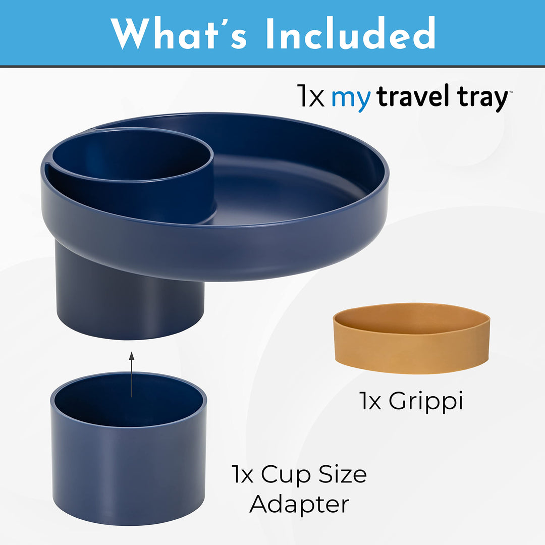 My Travel Tray Round, USA Made. Easily Convert Your existing Cup Holder to a Tray and Cup Holder for use in a Car Seat, Booster, Stroller, Golf Cart and Anywhere You Have a Cup Holder! - Navy
