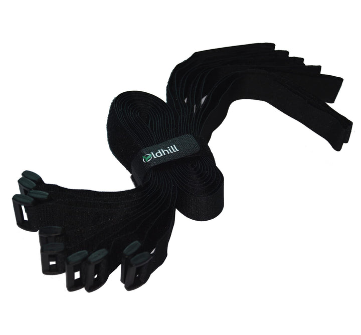 Hook and Loop Cinch Straps Adjustable and Reusable - 10 Pack (18 x 1, Black)