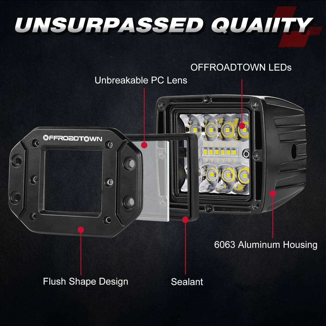 OFFROADTOWN Flush Mount LED Pods, 2pcs 5&#39;&#