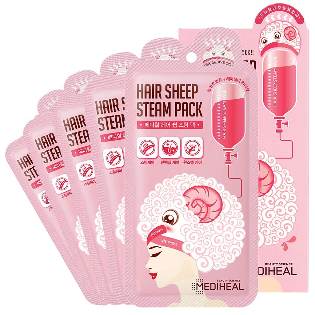 Hair Sheep Steam Pack 5 Sheets - Intense Repair Mask for Damaged, Rough Hair, All Types with Steaming for At-Home Spa Experience