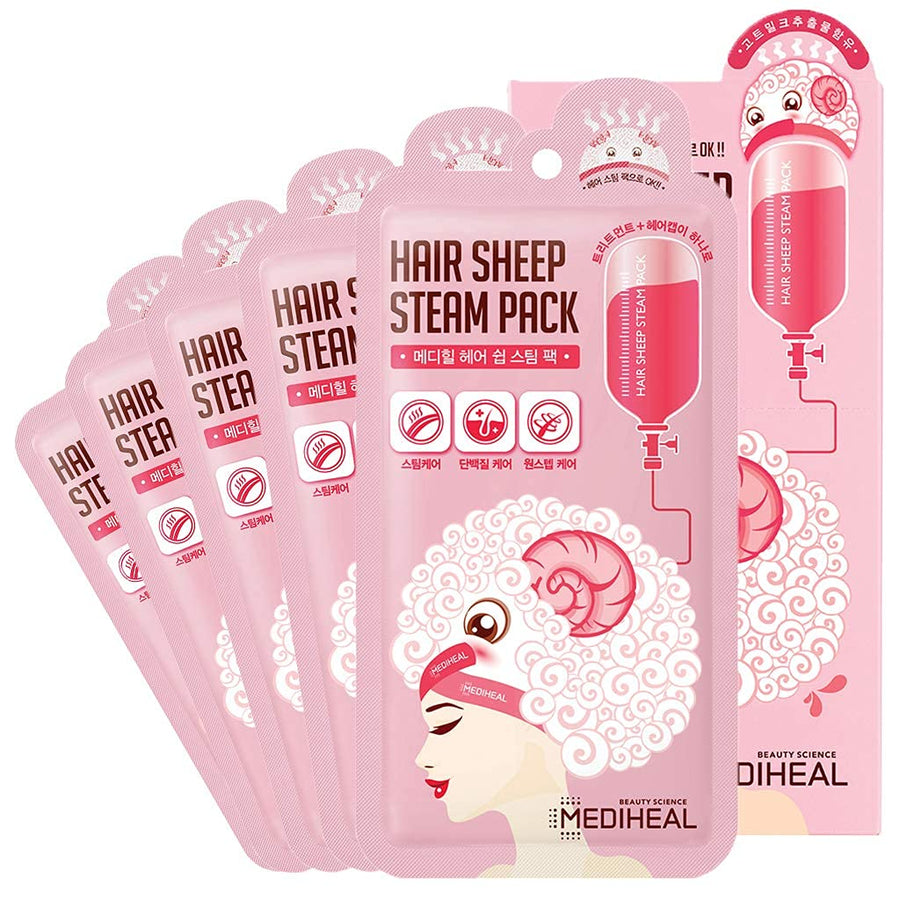 Hair Sheep Steam Pack 5 Sheets - Intense Repair Mask for Damaged, Rough Hair, All Types with Steaming for At-Home Spa Experience