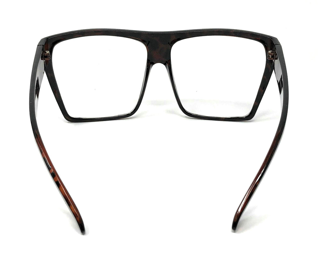 Tortoise Super Oversized Eyeglasses Flat Top Square Cle
