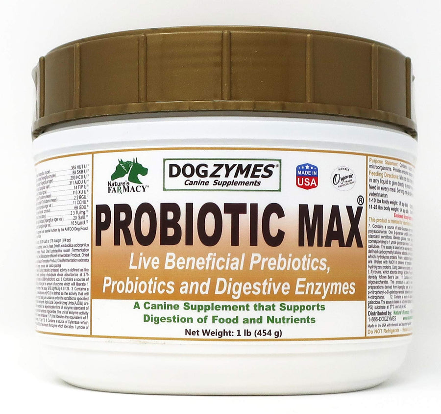 Dogzymes Probiotic Max -10 billion CFU's Probiotics, Prebiotics, Digestive Enzymes - Relieves Diarrhea, Upset Stomach, Constipation, Gas, Allergy, Immunity & Overall Health (1 pound)