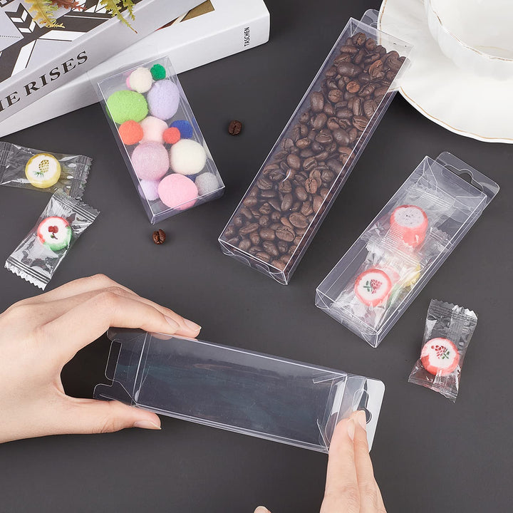 PVC Plastic Box 30 Pieces Rectangle Foldable Transparent Storage Boxes with Hang Hole Clear Plastic Gift Boxes for Wedding Birthday Party Shower Favors,1.06×1.65×3.15