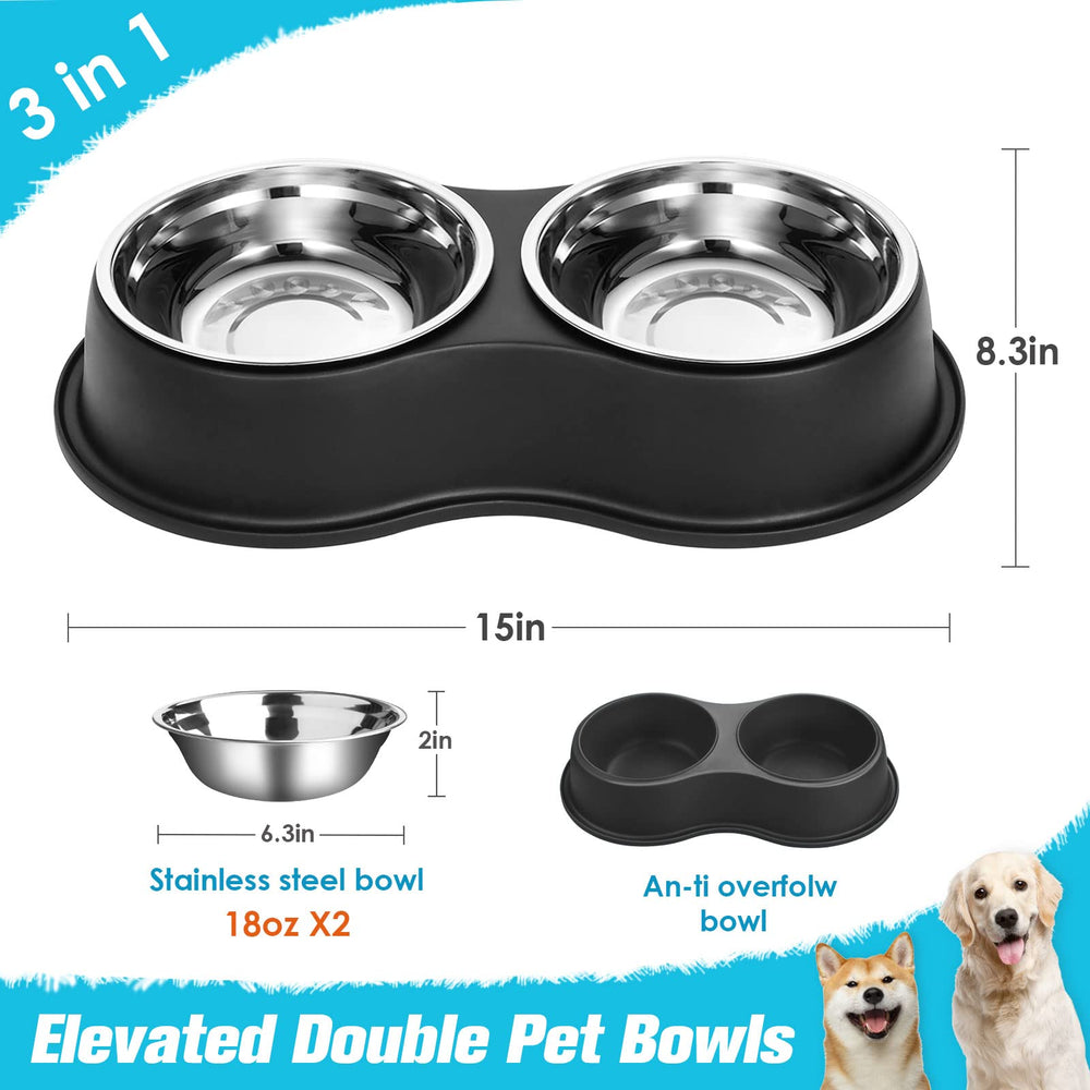 Epetslove Dog Bowls Double Dog Water and Food Bowls Stainless Steel Bowls with Non-Slip Resin Station, Pet Feeder Bowls for Puppy Medium Dogs Cats