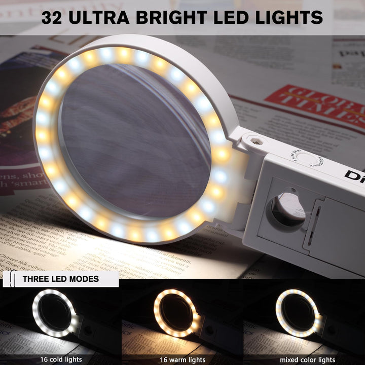 Dicfeos 30X 40X Magnifying Glass with Light and Stand, 