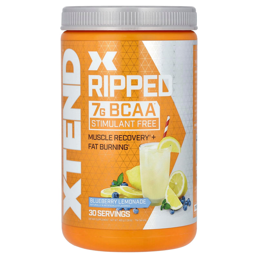 XTEND Ripped BCAA Powder Blueberry Lemonade - Cutting Formula + Sugar Free Post Workout Muscle Recovery Drink with Amino Acids - 7g BCAAs for Men & Women - 30 Servings