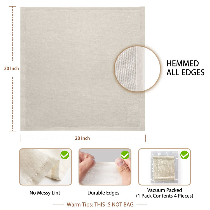 Cheese Cloths, 4PCS, Double-Layer, 20x20Inch, Reusable Grade 90 Cheese Cloth Bag for Straining, Hemmed Unbleached Cotton Precut Fine Mesh Muslin Cheesecloth for Brew, Jelly, Yogurt
