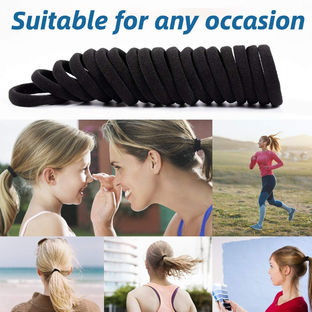 50 PCS Black Hair Ties for Women,Seamless Hair Bands That Will Not Break,Ponytail Holders,Will Not Slip or Tangles,No Damage to Thick Hair,2 Inch in Diameter