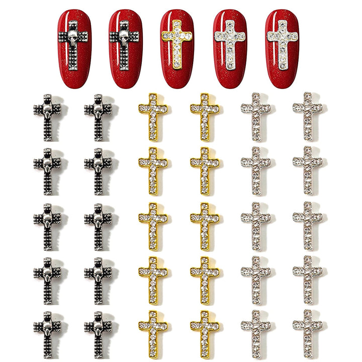 30pcs Nail Cross Charms With Rhinestones for Nails 3D Metal Cross Nail Charm for Nail Art Jewelry Making Nail Art Accessories Cross Nail Charms for Nail Art Halloween 3D Nail Charms