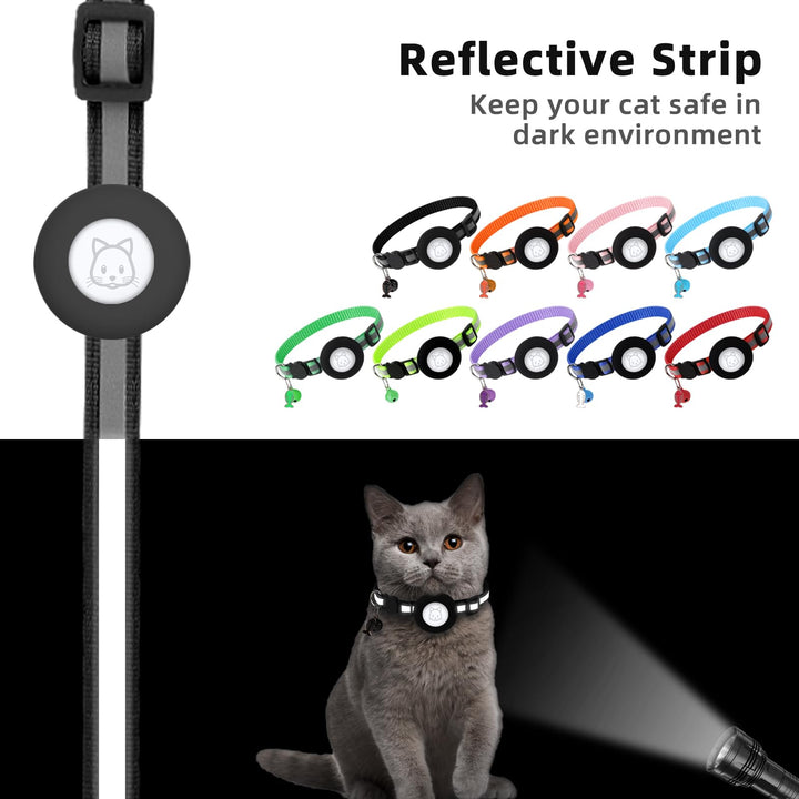 Airtag Cat Collar, Air tag Cat Collar with Bell and Safety Buckle in 3/8 Width, Reflective Collar with Waterproof Airtag Holder Compatible with Apple Airtag for Cat Dog Kitten Puppy
