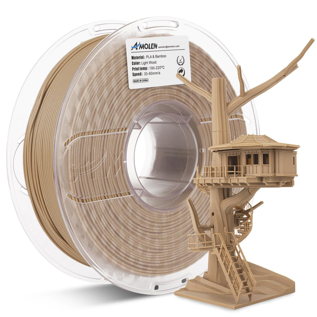 3D Printing Filament Pla Wood Bamboo 3D Printer Filament, PLA Filament 1.75mm 15% Real Bamboo Fiber, 1kg/2.2lb 15% Wood Fiber