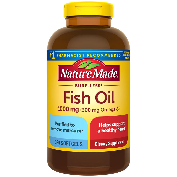 Burp Less Fish Oil 1000 mg Softgels, Fish Oil Supplements, Omega 3 Fish Oil for Healthy Heart Support, Omega 3 Supplement with 320 Softgels, 160 Day Supply