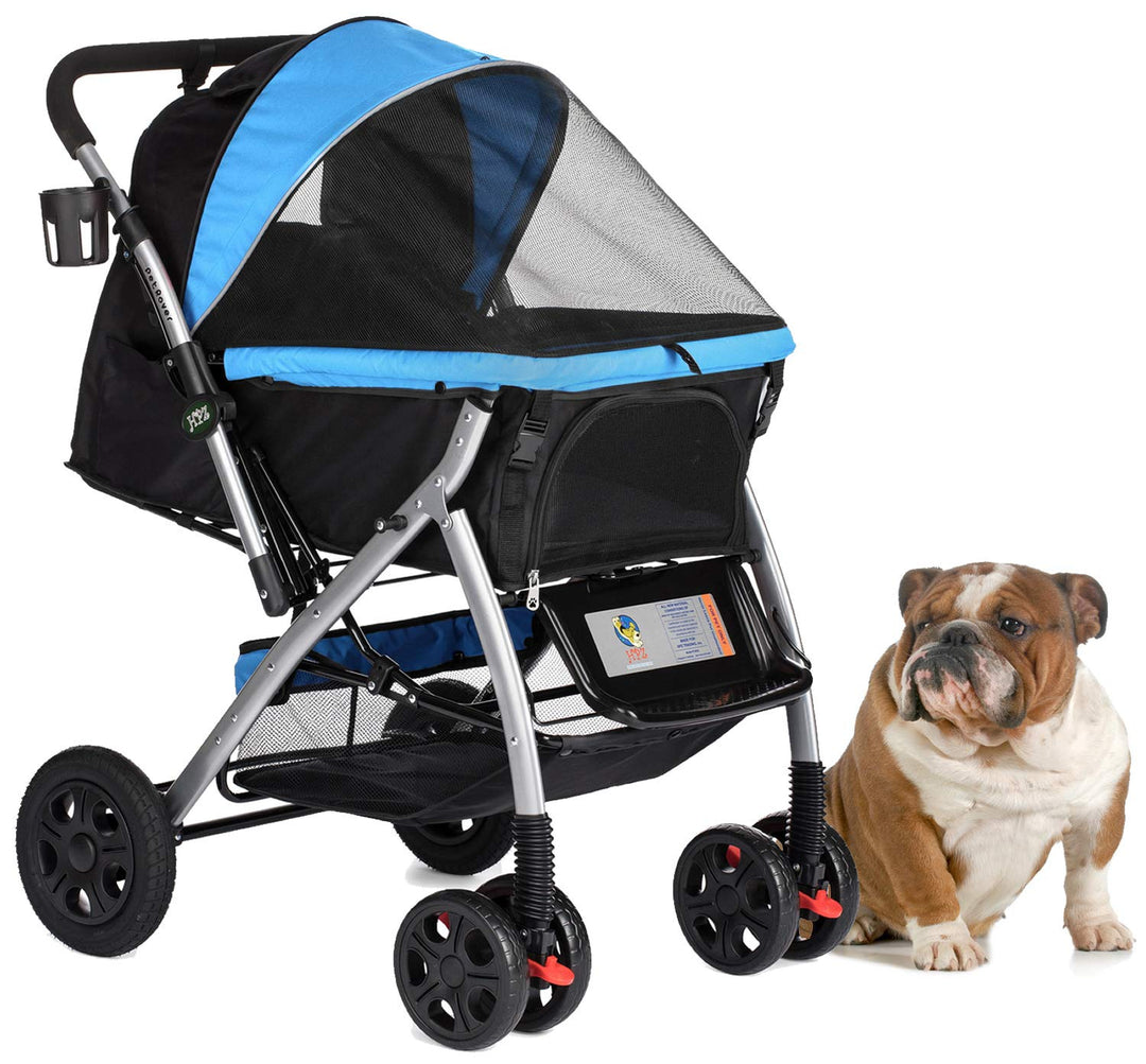 PET Rover Premium Heavy Duty Dog/Cat/Pet Stroller Travel Carriage with Convertible Compartment/Zipperless Entry/Reversible Handle Bar/Weather Resistance for Small, Medium and Large Pets (Blue)